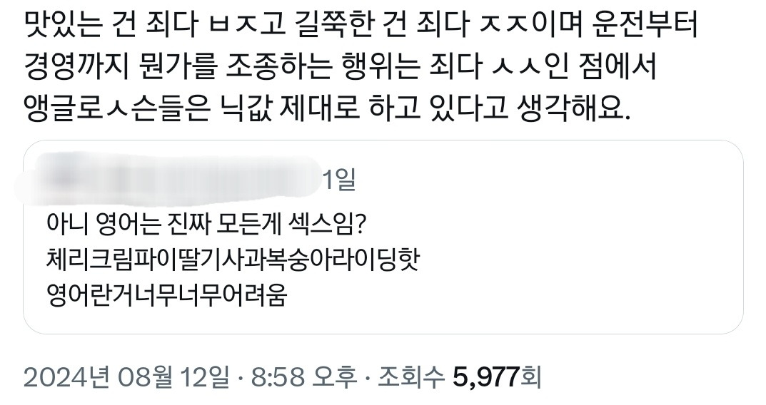 아니 영어는 진짜 모든 게 섹스임?.twt | 인스티즈