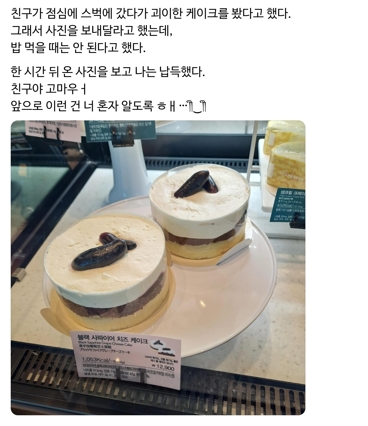 친구가 점심에 스벅에 갔다가 괴이한 케이크를 봤다고 했다 | 인스티즈