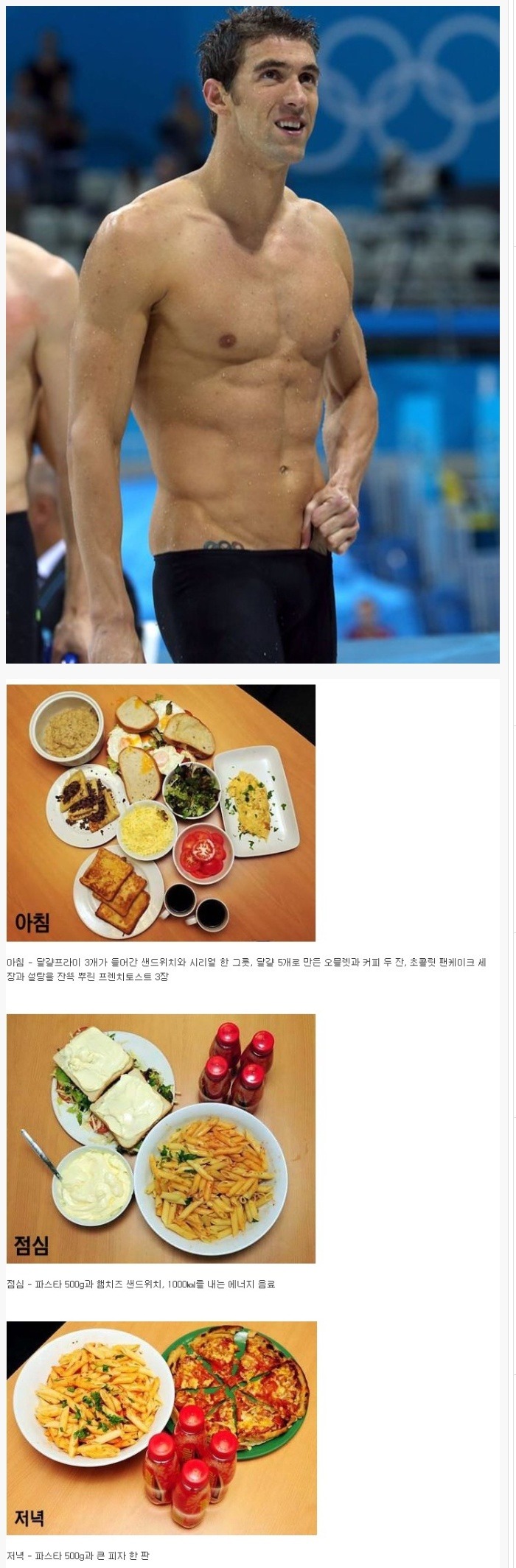 시즌기 하루 12000칼로리 먹는 펠프스 식단과 15000칼로리 먹는 박태환 식단.kcal | 인스티즈
