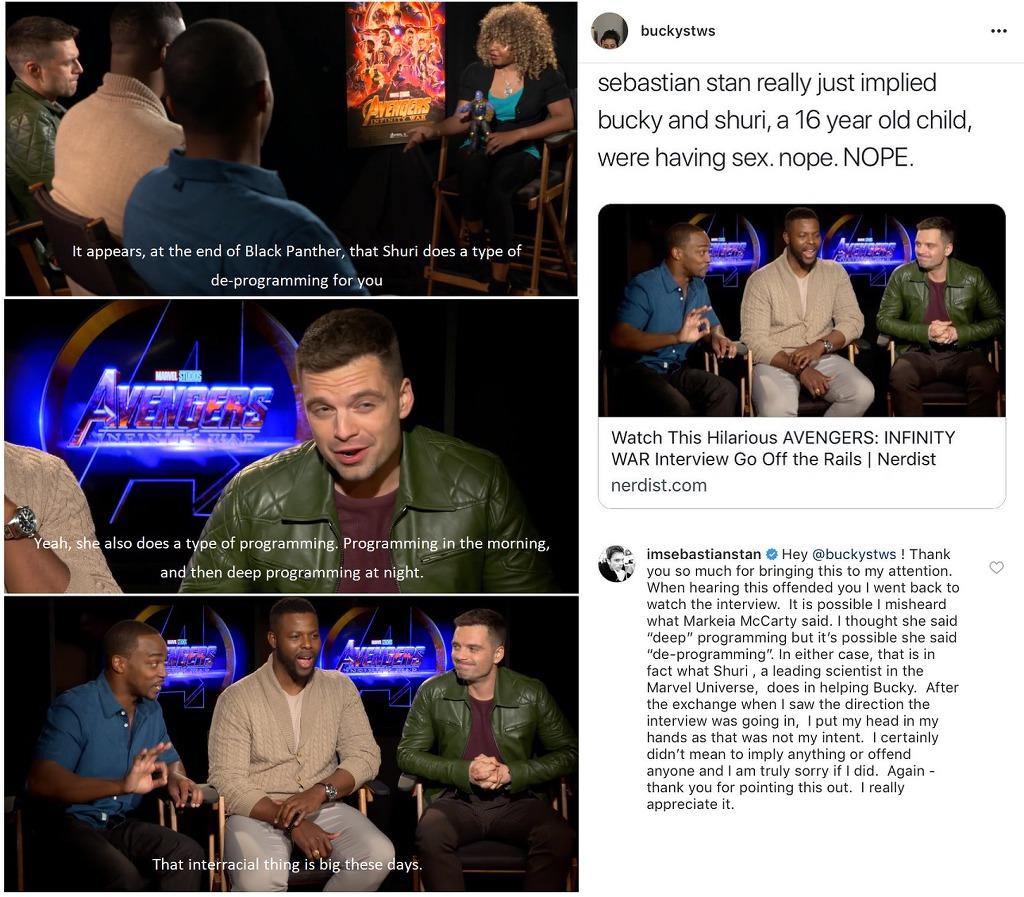 세바스찬 스탠 미성년자 캐릭터 성희롱, 소아성애 짤 좋아요 누름 | 인스티즈