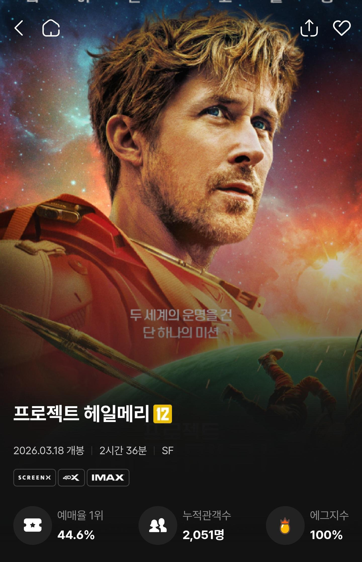 개봉하자마자 평 굉장히 좋은 sf영화 프로젝트 헤일메리 | 인스티즈