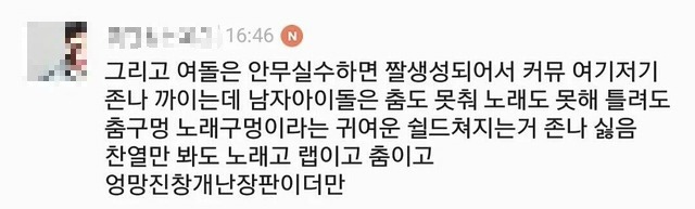 여성시대 남자 아이돌 대상 악플 수준 | 인스티즈