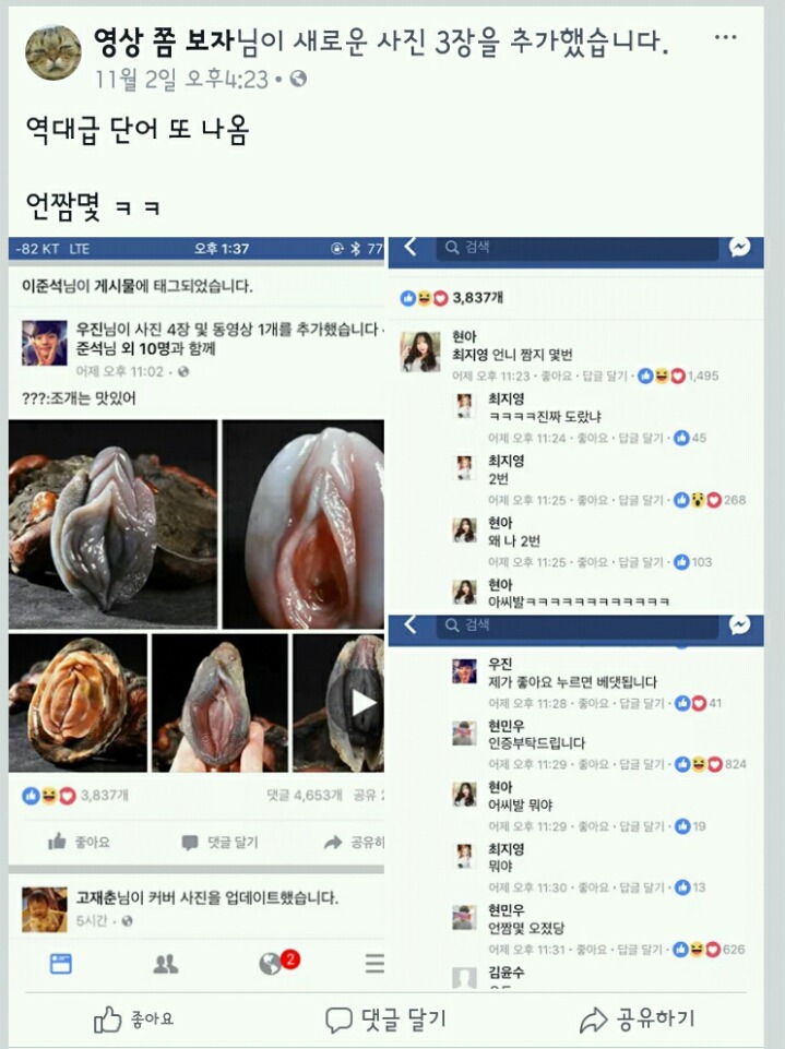 언짬몇? 여자 성기 조개에 빗대면서 맛있다 ㅇ하는 페북 화력지원가자 제발 ㅜㅜㅜㅜㅜㅜㅜ | 인스티즈