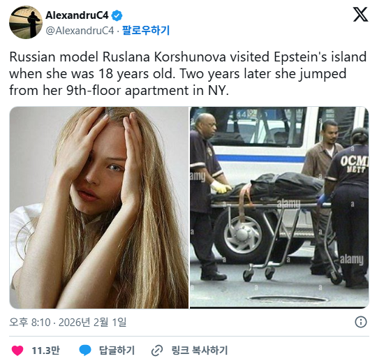 러시아 모델 루슬라나 코르슈노바는 18세 때 엡스타인의 섬을 방문했다. (주의) | 인스티즈