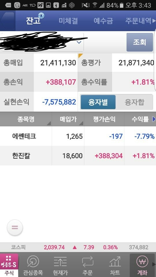오늘자 한진해운 주식 손익 인증.txt | 인스티즈
