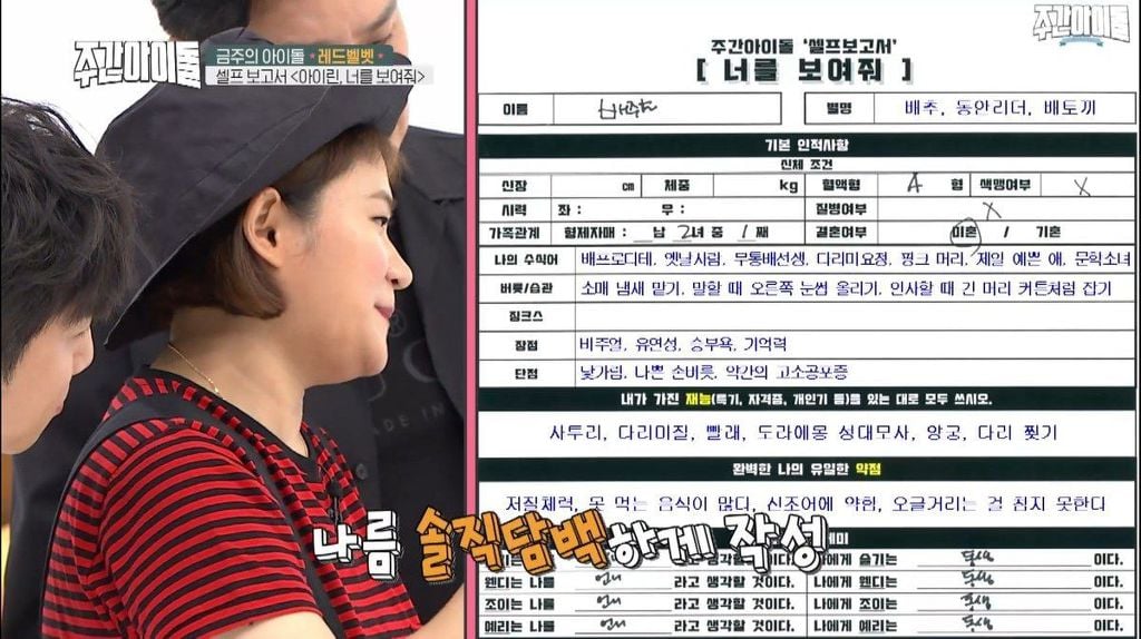 현재 논란중인 주간아이돌 아이린이 직접 작성한 셀프보고서.jpg | 인스티즈