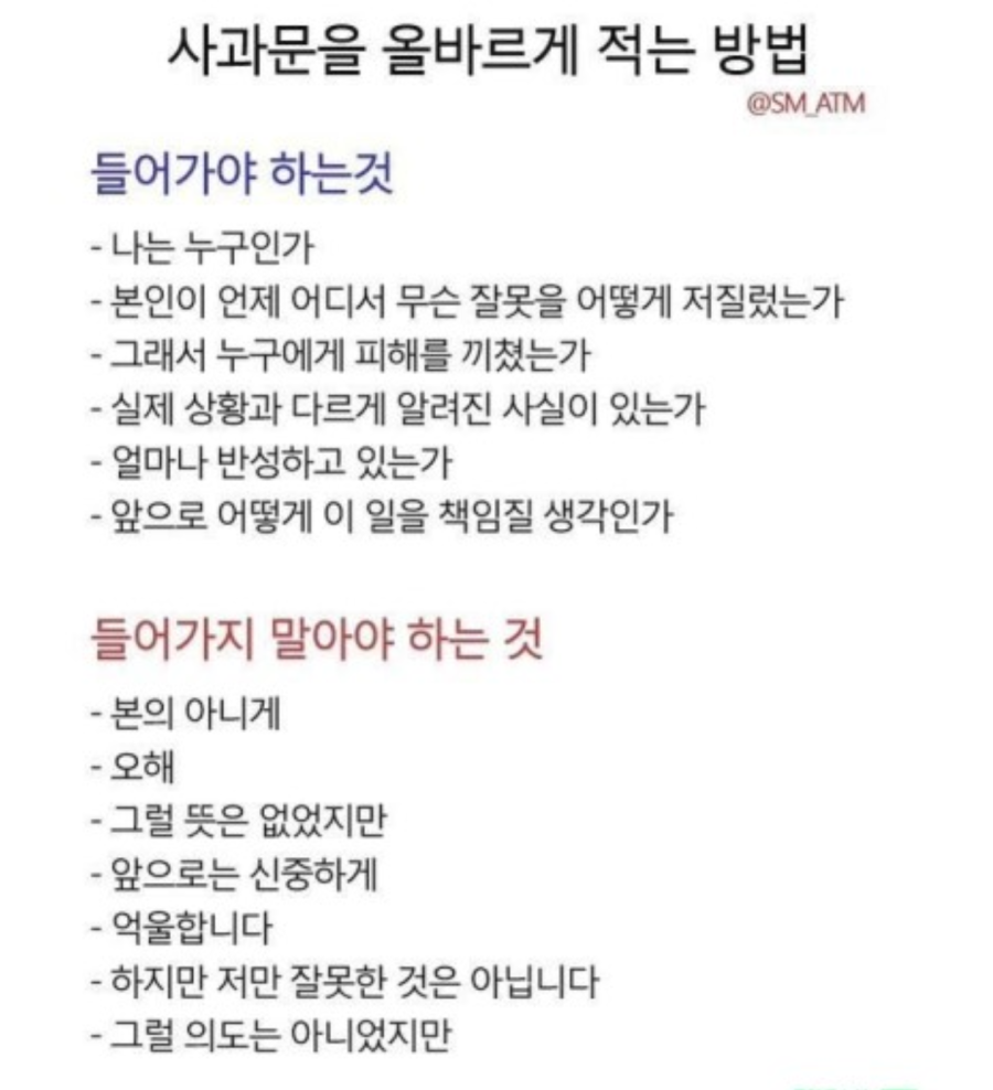 사과문에 들어가야 하는 말과 들어가면 안되는 말 | 인스티즈