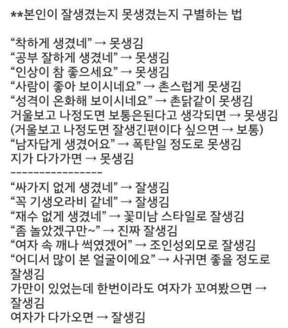 본인이 잘생겼는지 못생겼는지 구별하는 법.jpg | 인스티즈