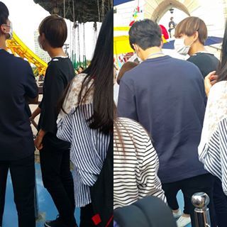 마스크 쓰고 놀이공원 갔다가 들켜버린 박보검-방탄소년단 뷔.jpg | 인스티즈