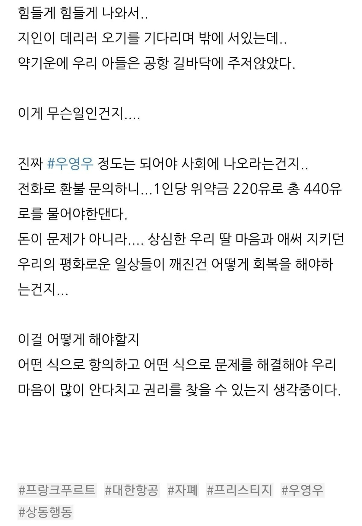 대한항공 자폐환자(180cm, 105kg) 탑승거부 + 사건에 대한 승무원 댓글 | 인스티즈