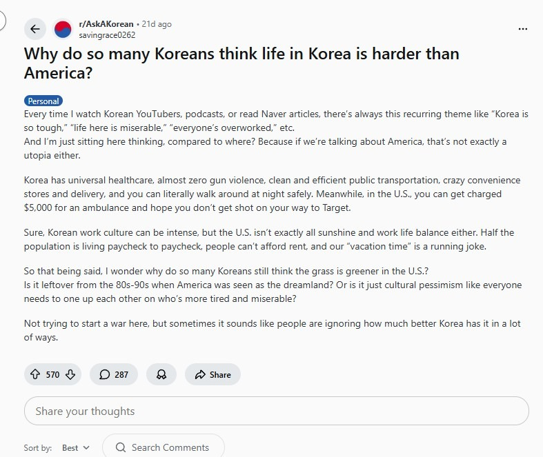 "많은 한국인들은 왜 미국을 유토피아로 생각할까요?"에 대한 해외반응 | 인스티즈