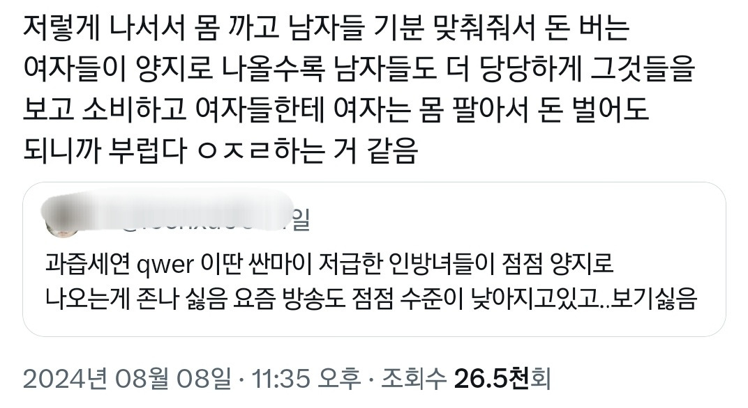 과즙세연 qwer 이런 저급한 인방녀들이 점점 양지로 올라오는 게 싫음.twt | 인스티즈