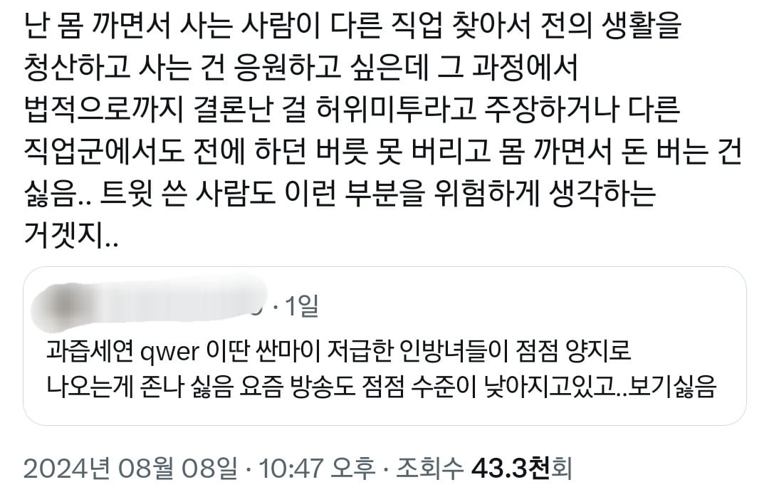 과즙세연 qwer 이런 저급한 인방녀들이 점점 양지로 올라오는 게 싫음.twt | 인스티즈