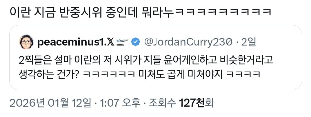 현재 이란 시위=윤어게인 시위라는 2찍들.twt | 인스티즈