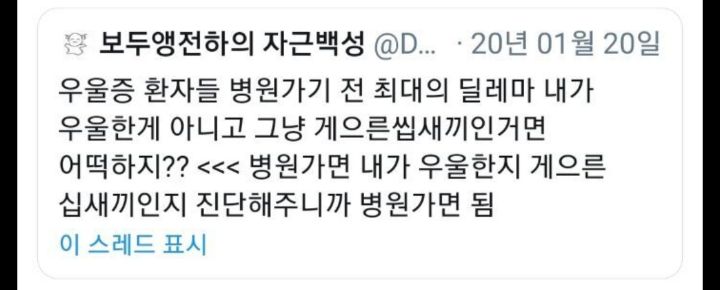 우울증에 걸리면 '내가 우울증을 핑계로 게으름부리는거 아닐까'로 진화하는 한국인.twt | 인스티즈