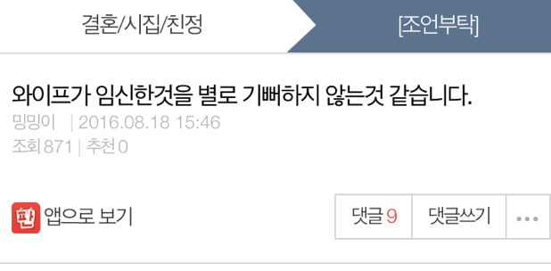 와이프가 임신한것을 별로 기뻐하지 않는 것 같습니다 | 인스티즈