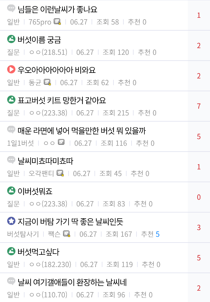 장마철 버섯갤과 식물갤 근황 | 인스티즈