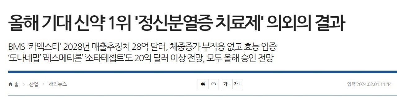 올해 가장 기대되는 신약 1위를 차지한 조현병 치료제 이야기.JPG | 인스티즈