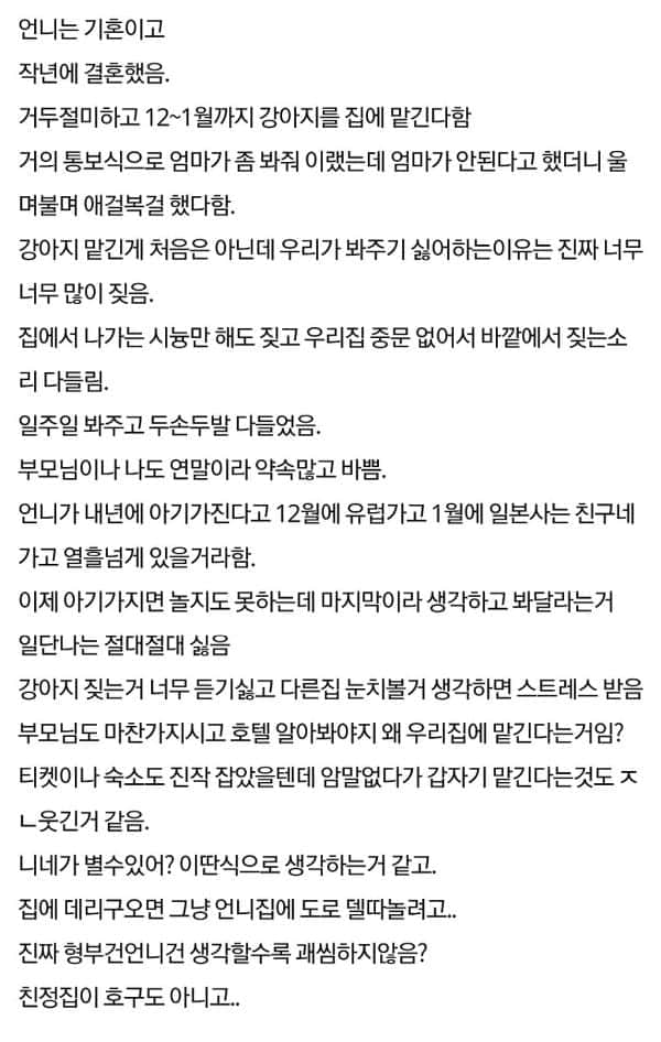 강아지를 두 달이나 맡긴다는 언니 | 인스티즈
