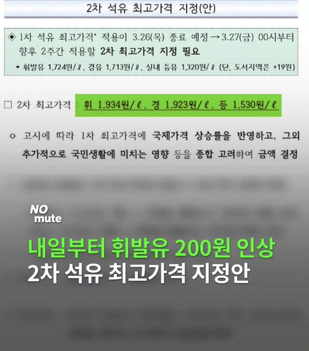 오늘부터 휘발유 200원 인상 | 인스티즈
