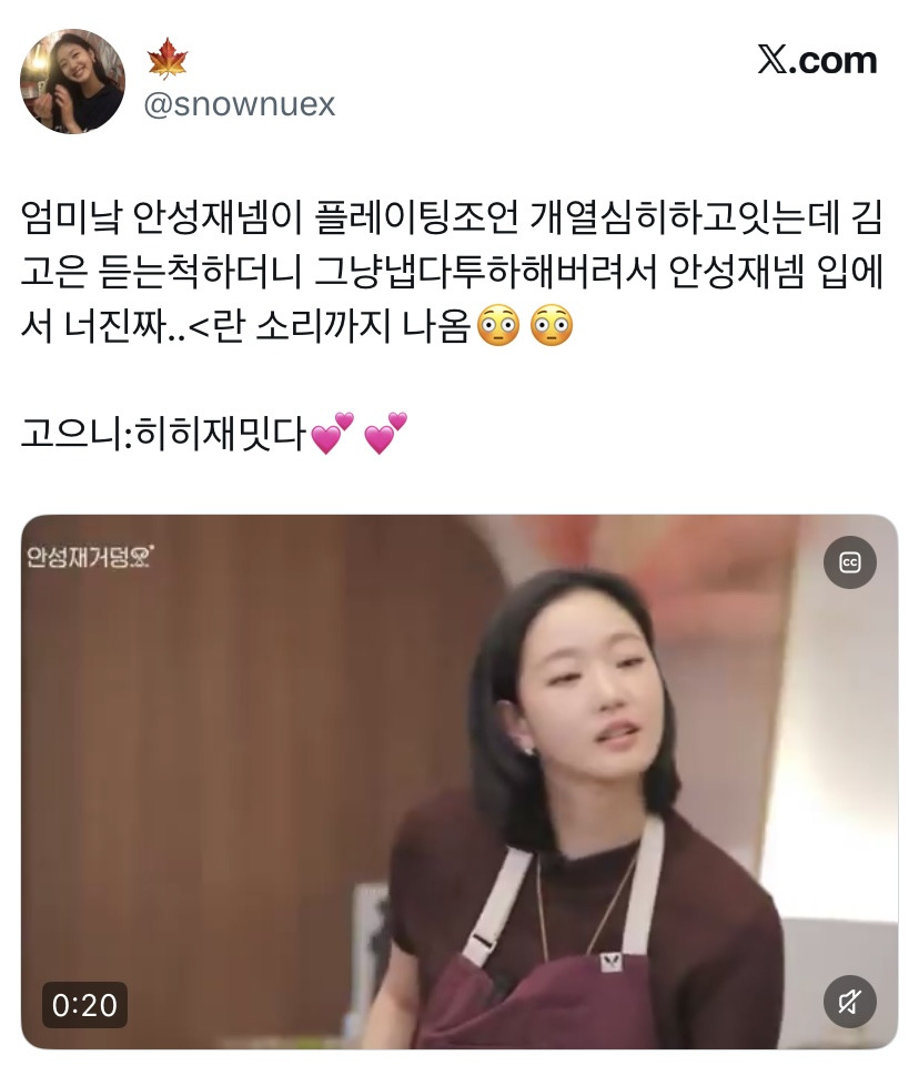 안성재가 플레이팅조언 개열심히하고잇는데 김고은 듣는척하더니.twt | 인스티즈