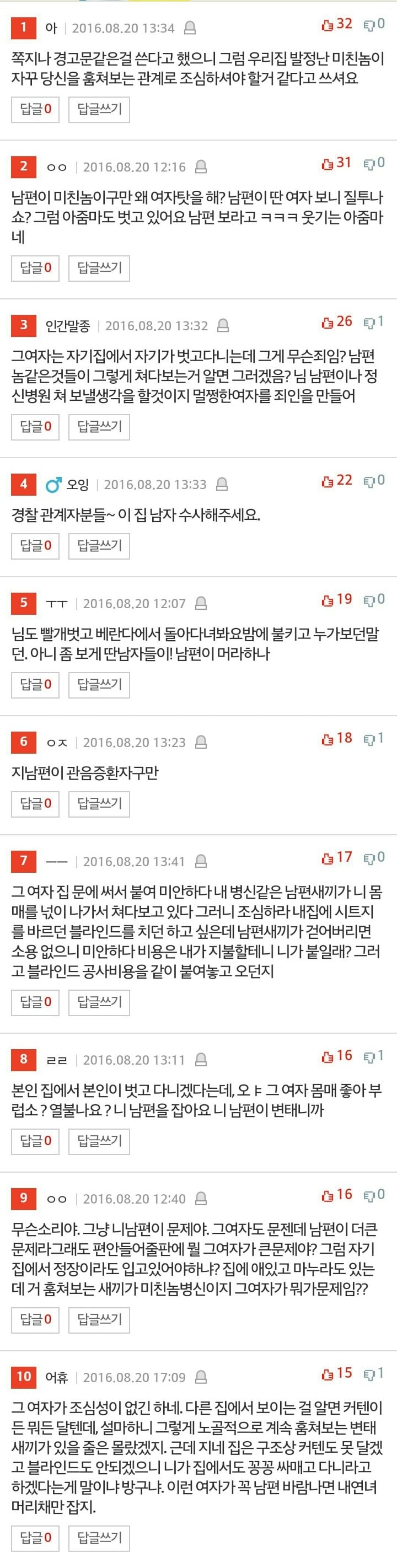 옷벗고 돌아다니는 정신나간 앞집여자+댓반응 | 인스티즈