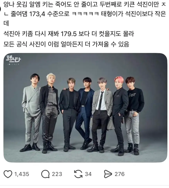 "진만 작아 보여” BTS 진, 크레딧 제외도 모자라 이번엔 '키 축소 보정' 의혹 | 인스티즈
