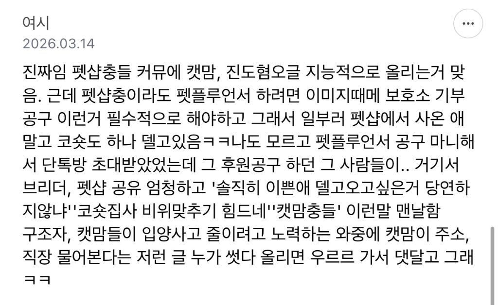 표독한 펫플루언서들이 캣맘혐오/진도혐오/구조자혐오 부추기는거임 (펫샵플루언서 소비하지말자) | 인스티즈