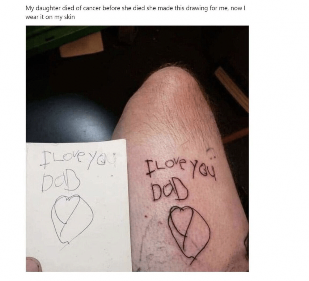 암으로 죽은 딸이 남긴 그림을 문신으로 새긴 아빠 | 인스티즈