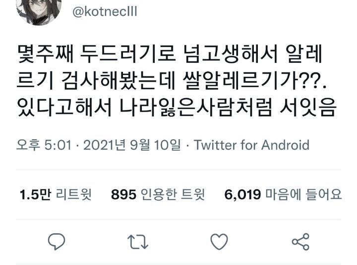 몇주째 두드러기로 넘고생해서 알레르기 검사해봤는데...twt | 인스티즈