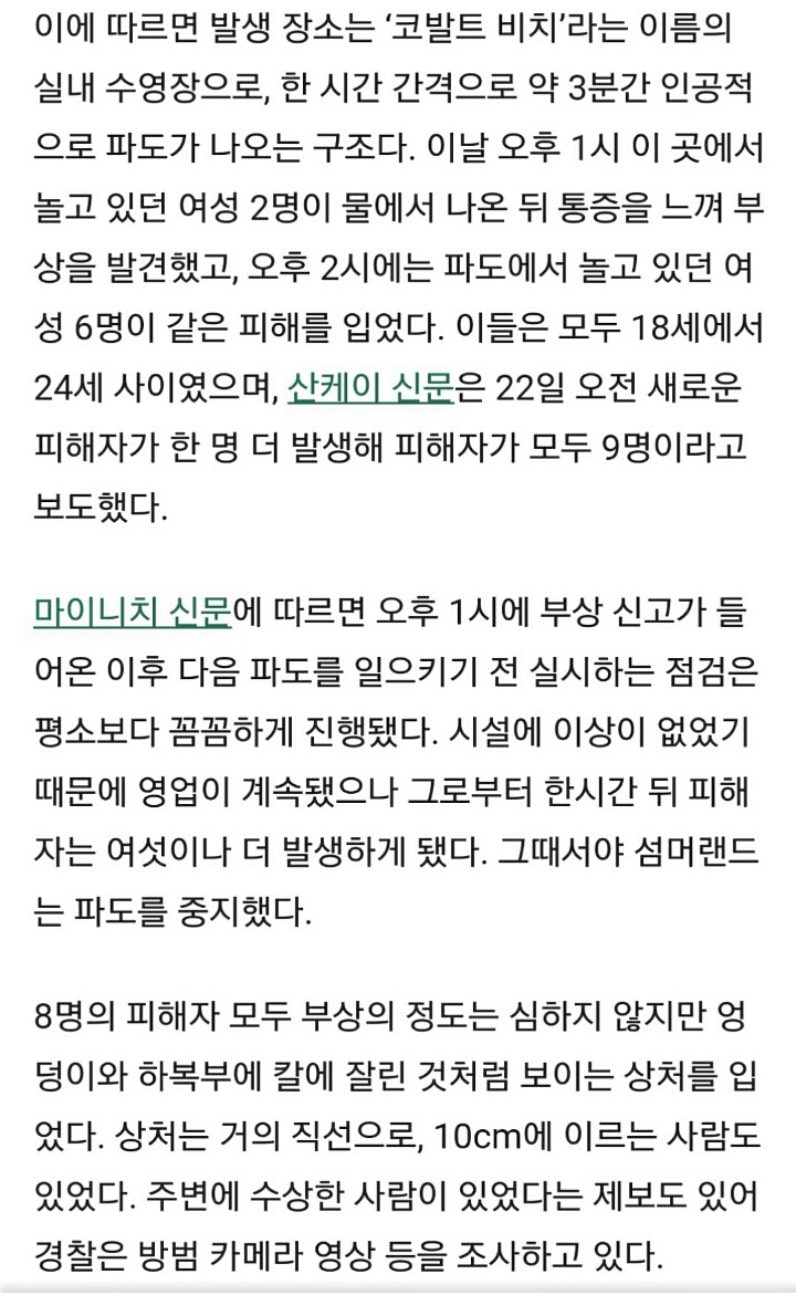 일본 도쿄의 워터파크에서 여성 9명의 엉덩이 살이 잘리는 일이 발생했다 | 인스티즈