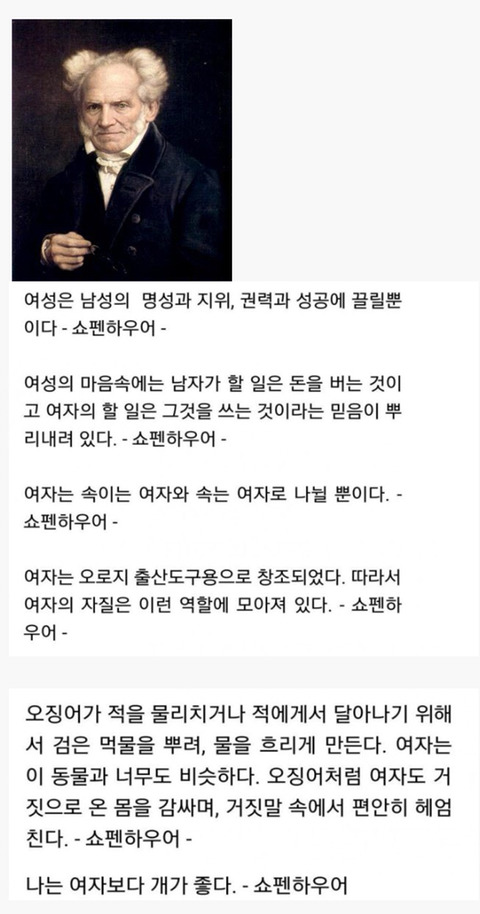 유명한 철학자 쇼펜하우어의 여성에 대한 생각 | 인스티즈