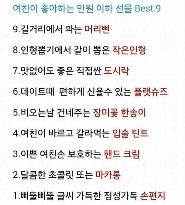 여친이 좋아하는 선물 Best 9 | 인스티즈