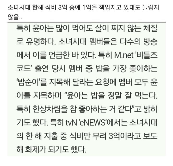 소녀시대에서 제일 많이 먹는다는 윤아의 밥 한 숟갈 양 | 인스티즈
