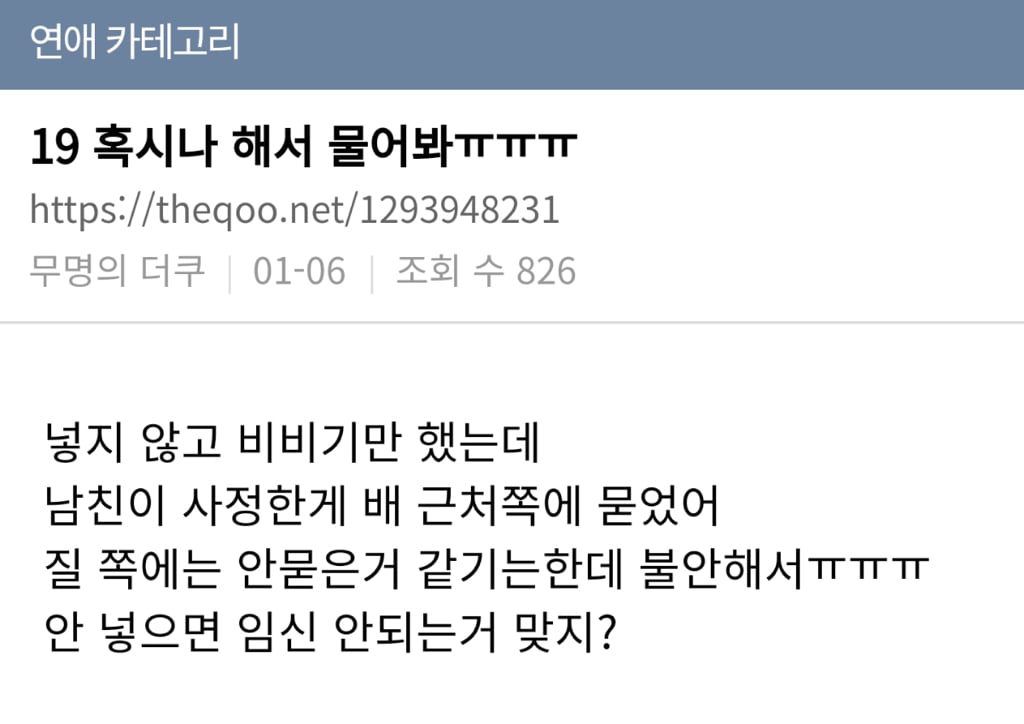 "삽입은 안했는데... 임신확률 없지?".jpg | 인스티즈