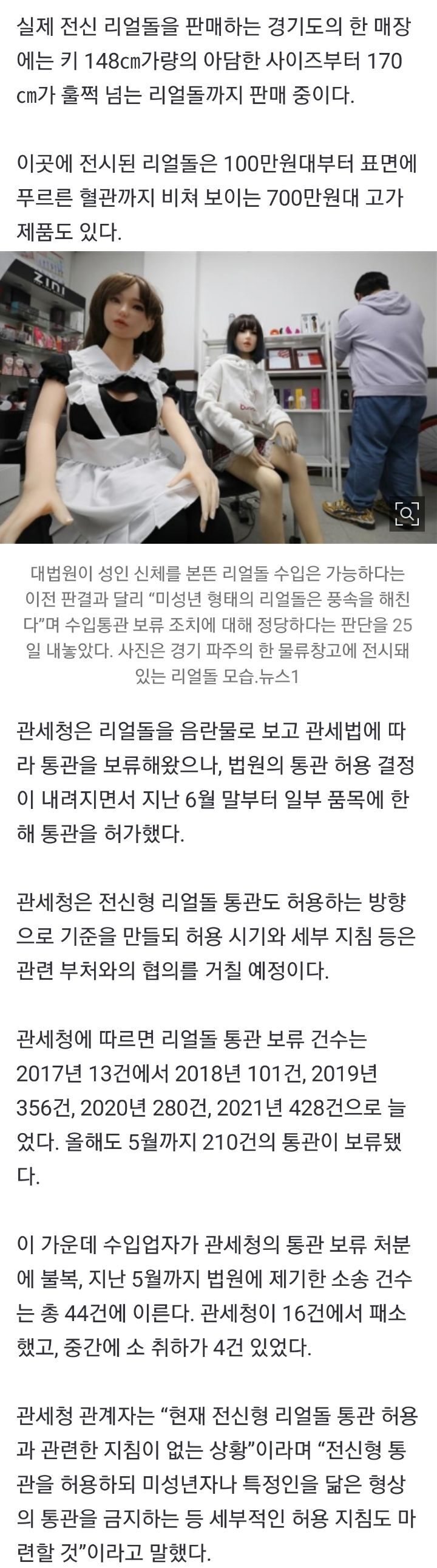 148~170㎝ 혈관까지 재현했다…전신 리얼돌, 통관 '코 앞' | 인스티즈