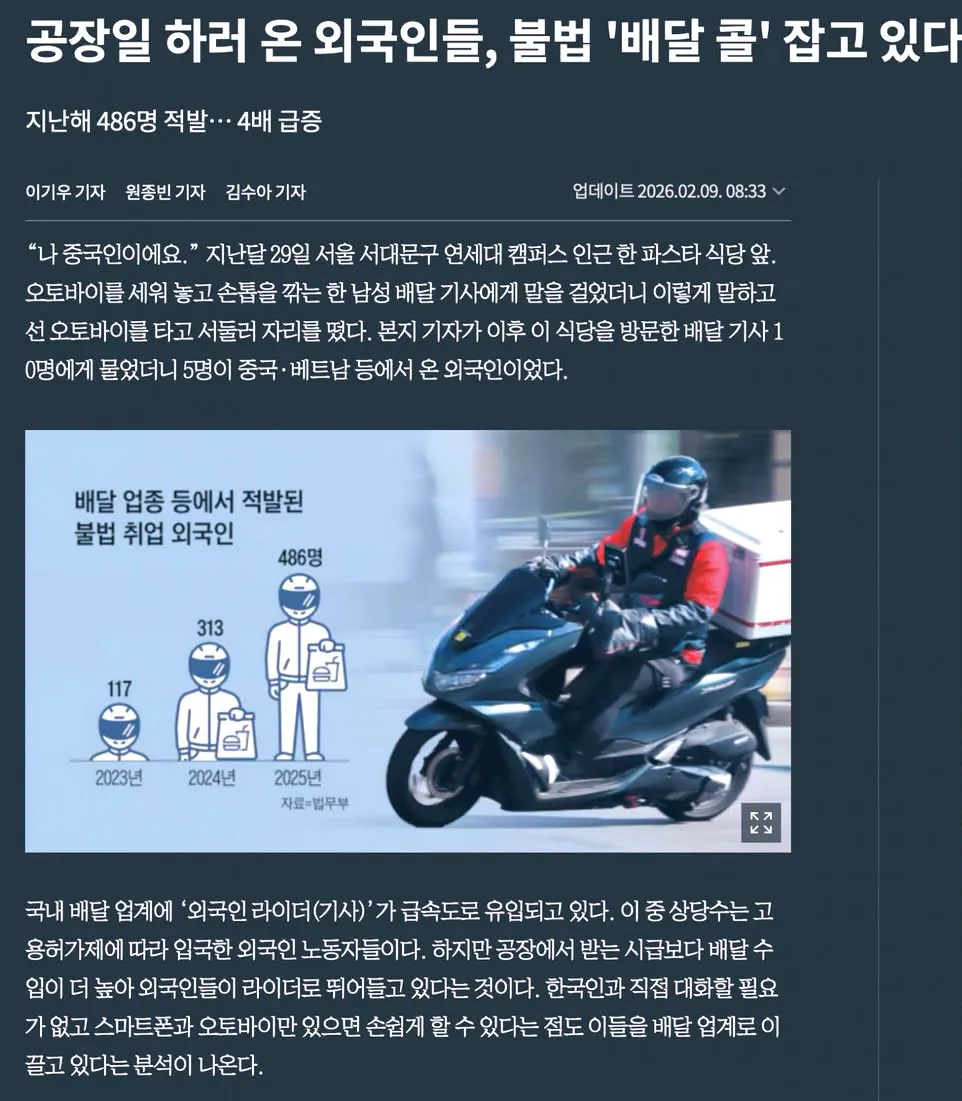 배달라이더 10명중 5명 외국인 | 인스티즈