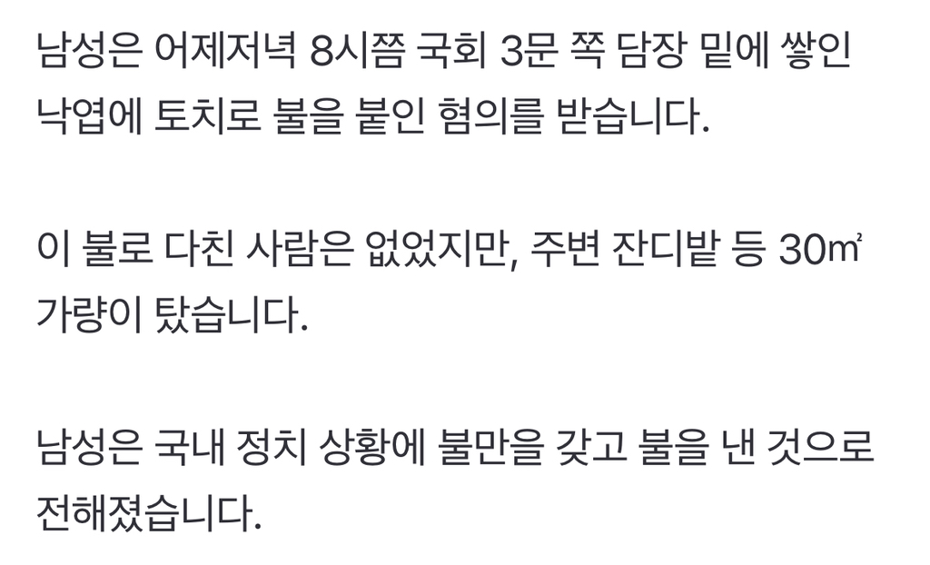 경찰, 국회 담장에 불 지른 군무원 군에 신병 인계 | 인스티즈