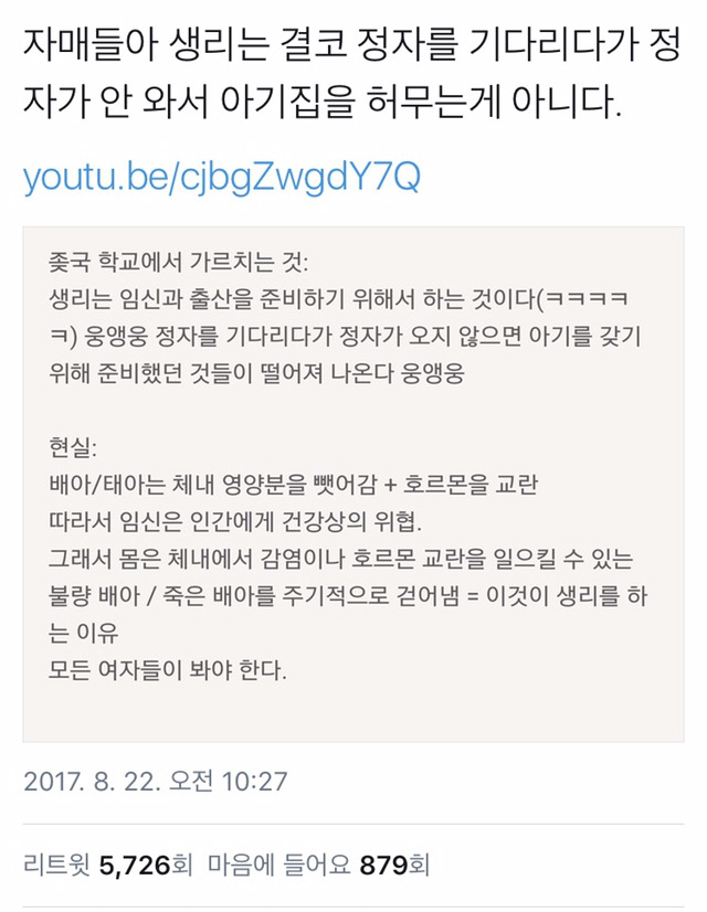 생리는 결코 오지 않는 정자를 기다리다 아기집을 허무는 과정이 아니다 | 인스티즈