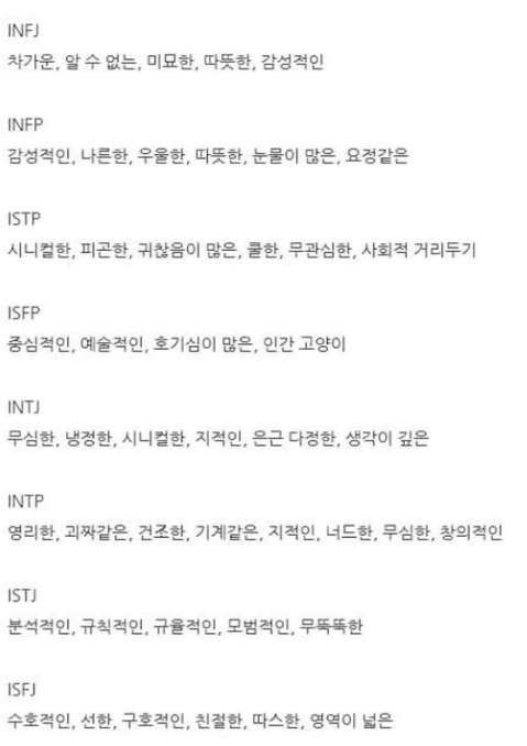 재미로 보는 mbti 유형 정리 | 인스티즈