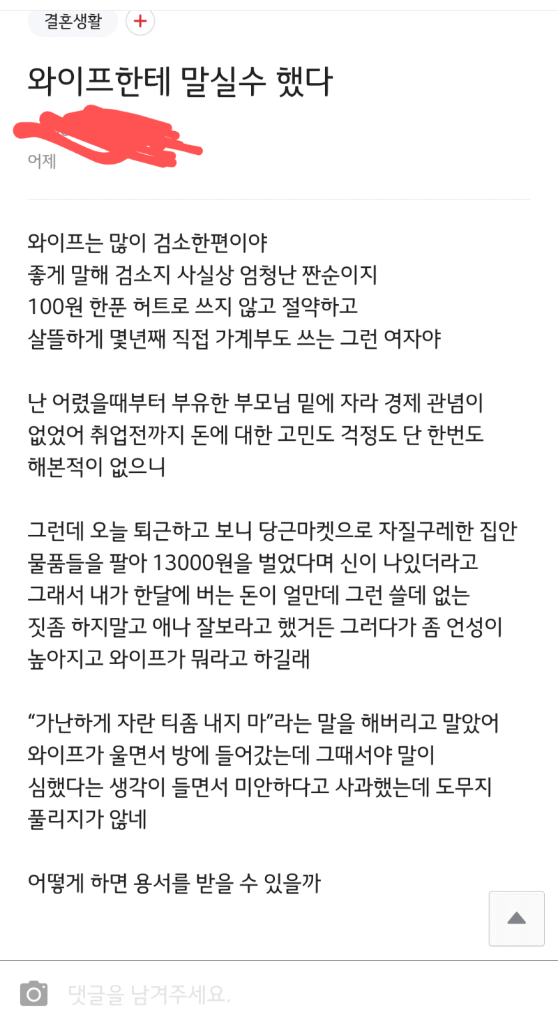 짠순이 와이프한테 말실수 한 직장인.jpg | 인스티즈