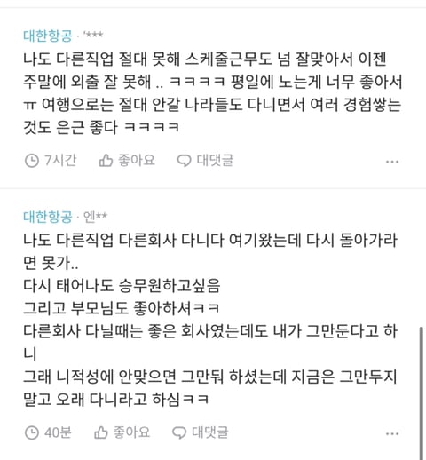 승무원 현직 직업 만족도. jpg | 인스티즈