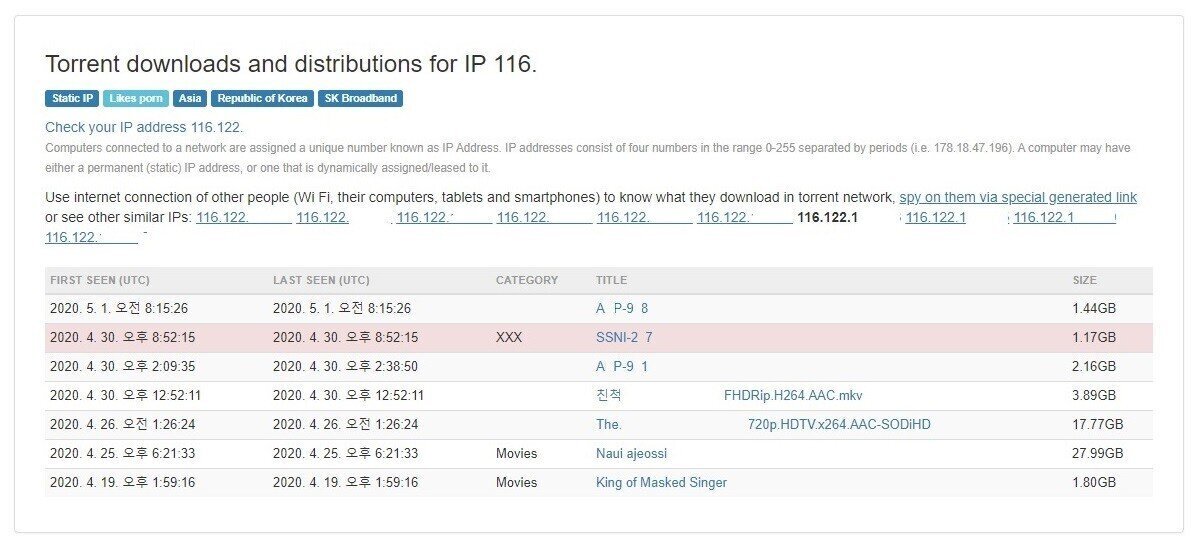 우리집&옆집 사람이 토렌트로 뭘 받았는지 알려주는 사이트.jpg | 인스티즈