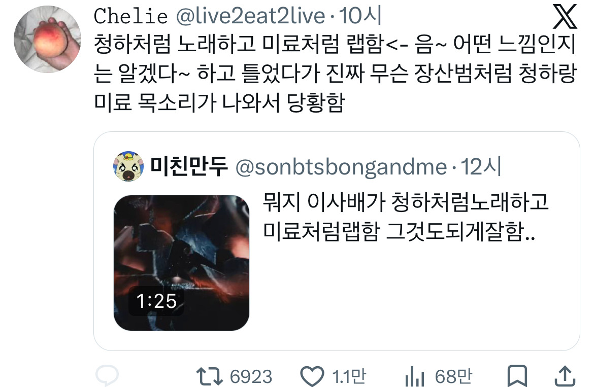 뭐지 이사배가 청하처럼 노래하고 미료처럼 랩함 그것도 되게 잘함...twt | 인스티즈