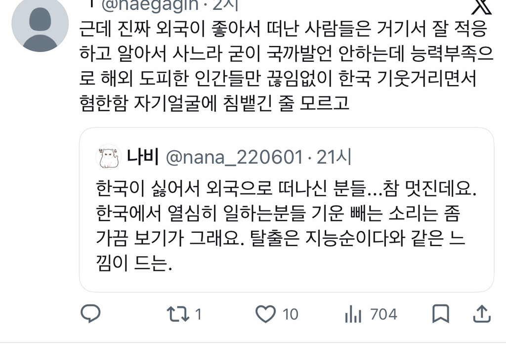 한국이 싫어서 외국으로 떠나신 분들...참 멋진데요. 한국에서 열심히 일하는분들 기운 빼는 소리는 좀 | 인스티즈