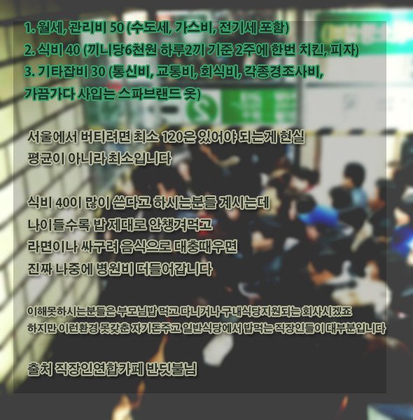 서울 변두리 30대 직장인 최소 생활비 | 인스티즈