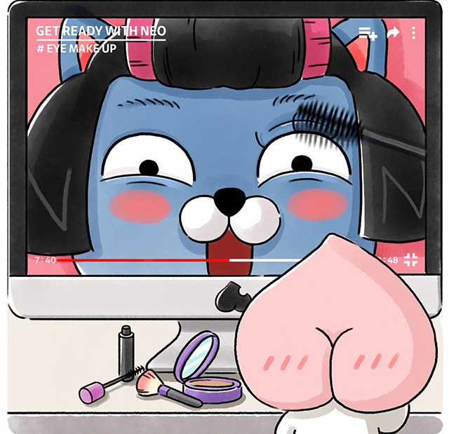 화장 따라하는 어피치 | 인스티즈