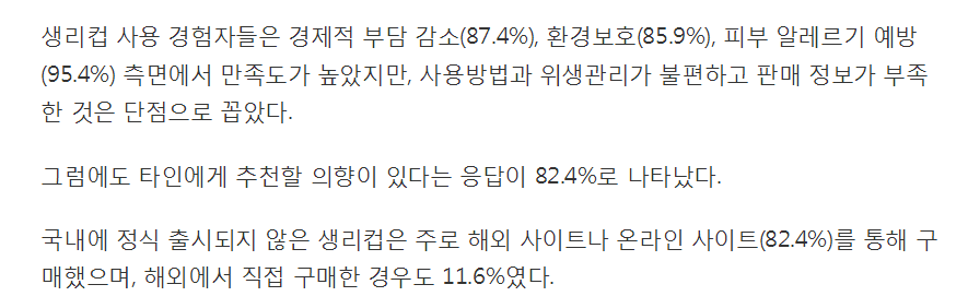 여성 41％ "생리컵 알고 있다"..사용 경험자 82％는 "추천" | 인스티즈