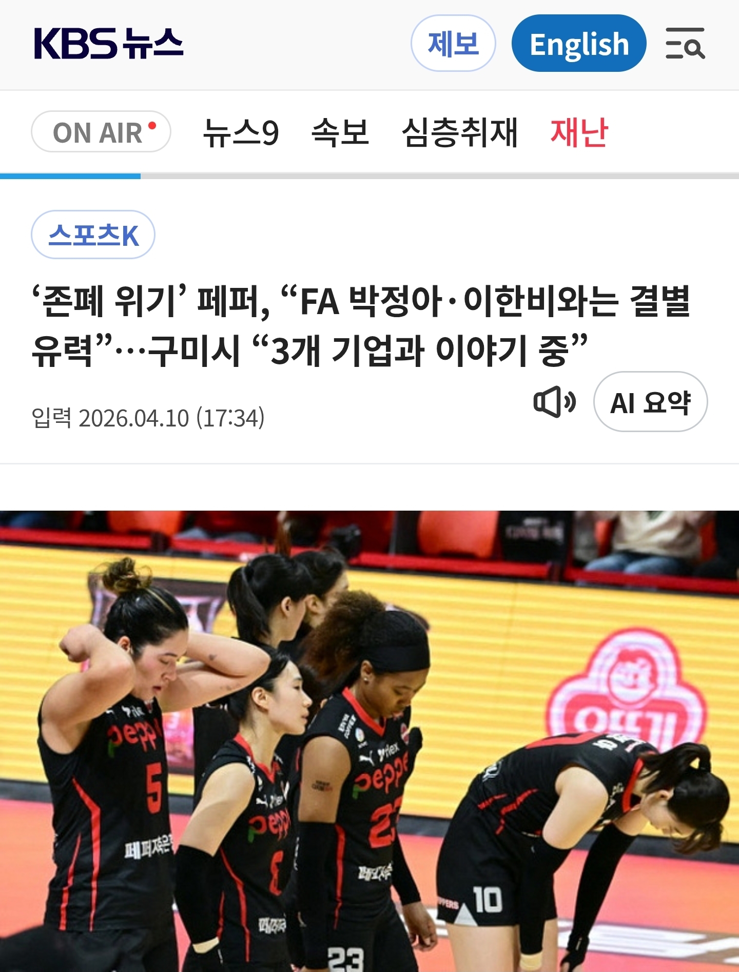 '존폐 위기' 페퍼, "FA 박정아·이한비와는 결별 유력”…구미시 "3개 기업과 이야기 중” | 인스티즈