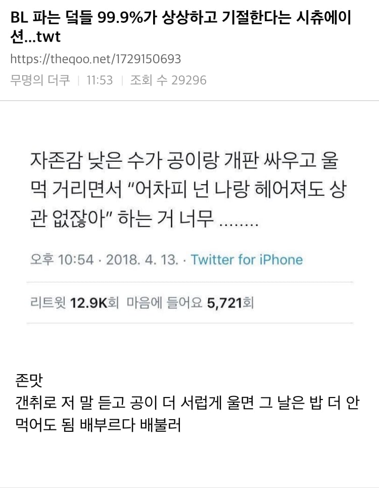 BL 파는 들 99.9%가 상상하고 기절한다는 시츄에이션...twt | 인스티즈